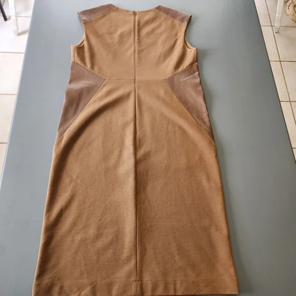 Lafayette 148 New York Sz 6 Dress Brown Genuine Leather Trim Pockets Sleeveless - Picture 5 of 12